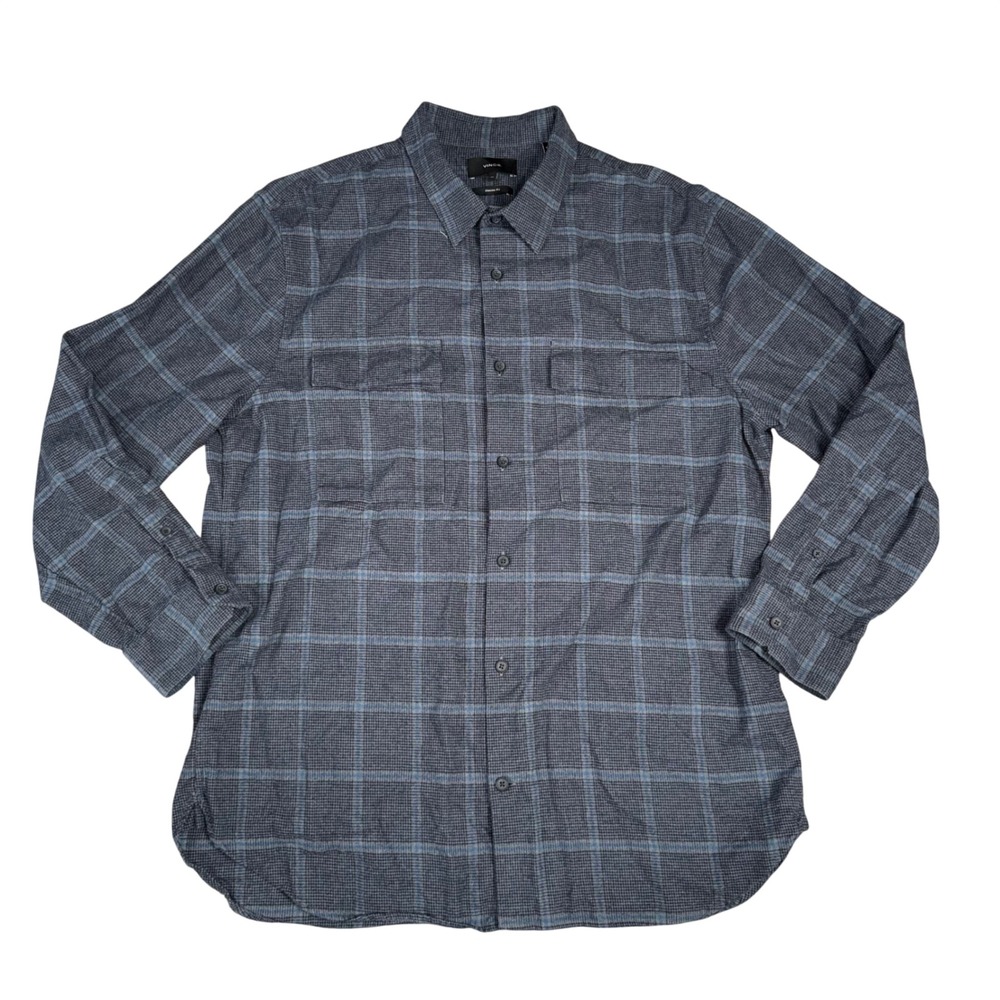 Vince Button Down Shirt Mens XL Blue Grey Plaid Excellent Classic Fit Cotton